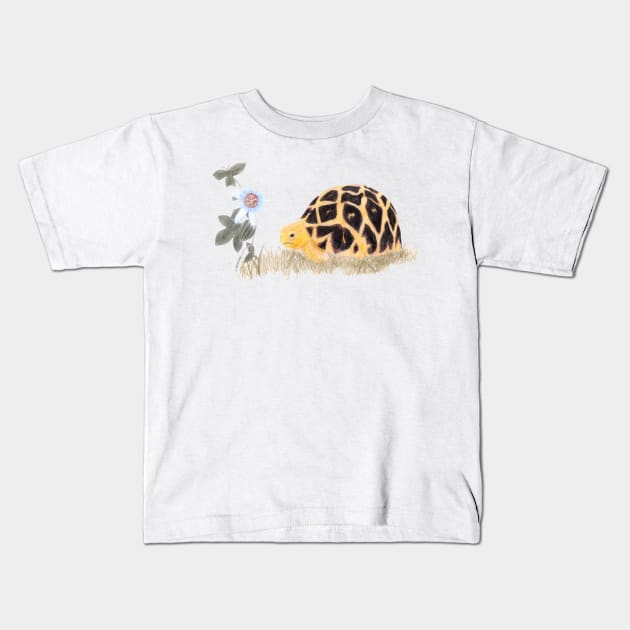 Tortoise and Passionflower Kids T-Shirt by lindaursin